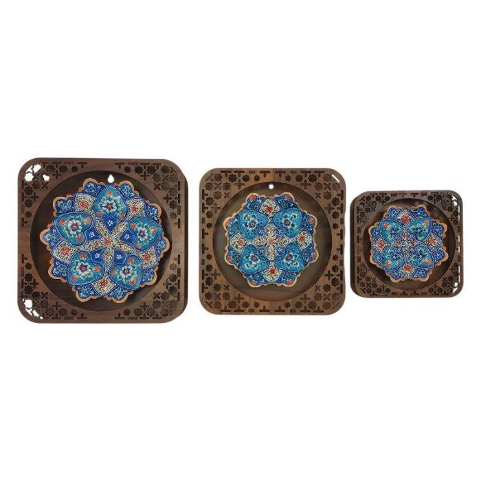 بشقاب میناکاری دیوارکوب با قاب لیزری|سری 3 تایی|کد DK859 - تصویر 2