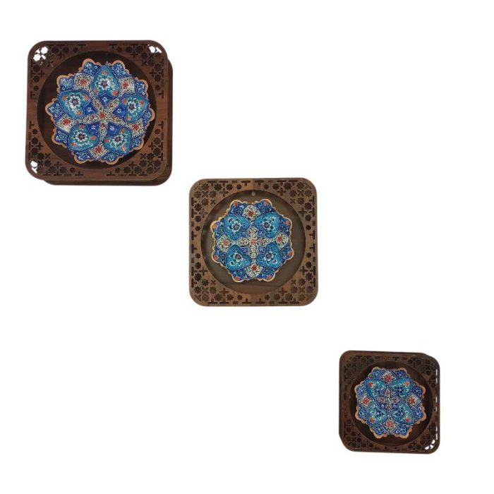 بشقاب میناکاری دیوارکوب با قاب لیزری|سری 3 تایی|کد DK859 - تصویر 3