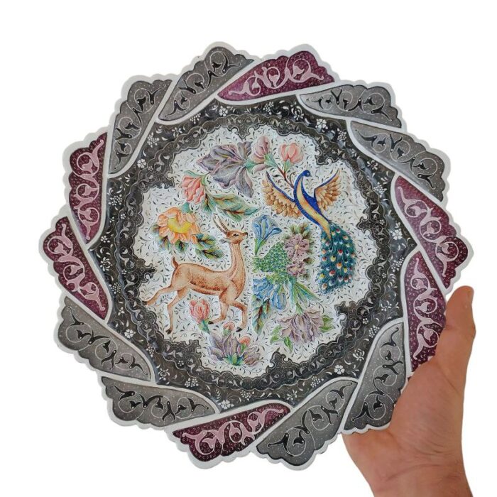 بشقاب میناکاری دیوارکوب 30 سانتی با قاب جیر کد 1DK97 - تصویر 2