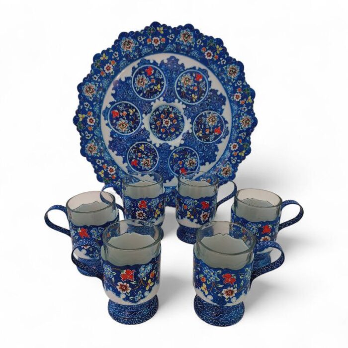 سرویس 7 پارچه 6 نفره چای خوری میناکاری کد 1ZP98 - تصویر 2